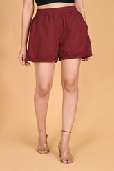 MAROON LINEN SHORTS - SKYTICK